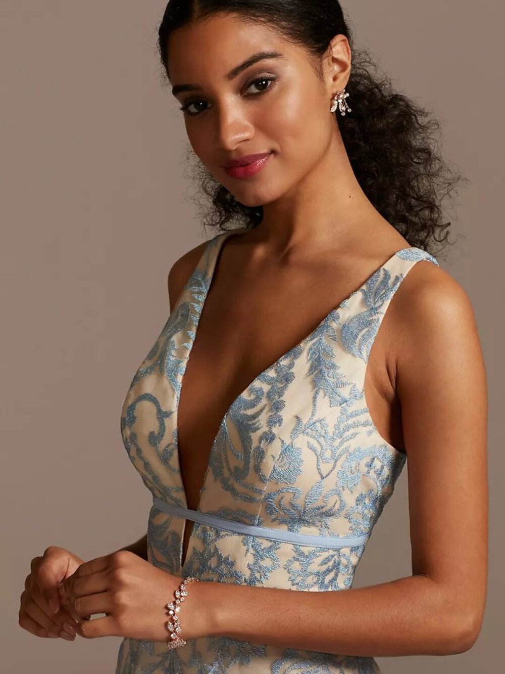 Speechless Embroidered Mesh A-Line Deep V Formal Gown Blue Size 11 NWT - Picture 9 of 11